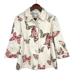 Alfred Dunner Petite Womens Size 10P Butterfly Button Blouse Shirt Top Jacket